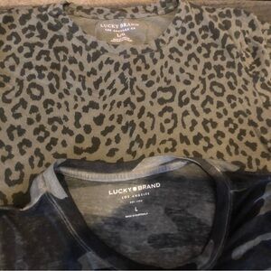 Lucky Brand Leopard and Camouflage Short Sleeve Tees